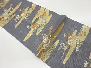 リサイクル　絽ヱ霞に花々・蝶模様織出し袋帯